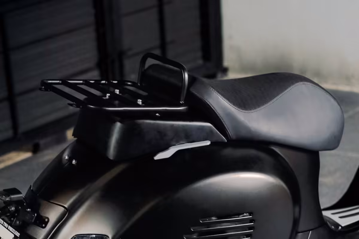 Ergonomic custom Vespa seat designed for long-distance comfort